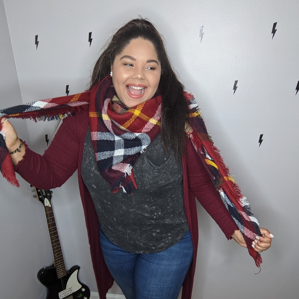 Blanket plaid scarf red and blue